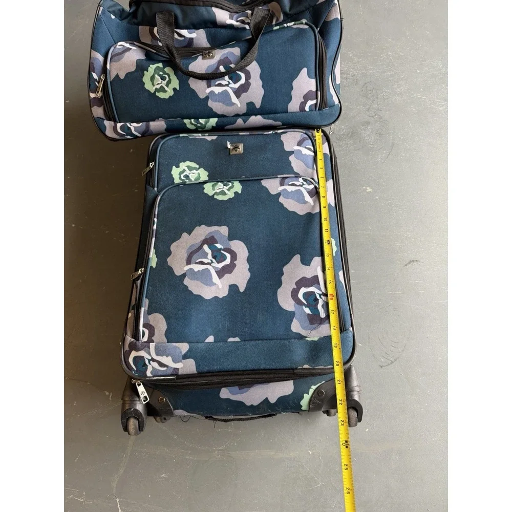 Skyline 2pc Floral Rolling Suitcase & Duffel Bag Luggage Set Blue